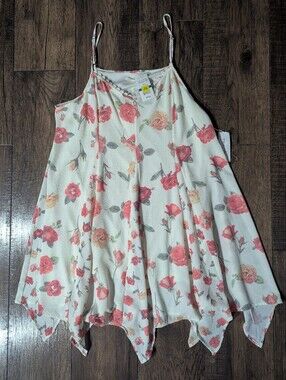 Skylar & Jade Womens Mini Slip Dress Ivory w/ Pink Floral Print Scalloped XL NWT